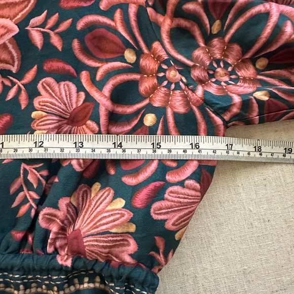 FARM Rio Teal Maxi Dress with Pink Floral Print 3/4 length Sleeve Boho Size S - Picture 9 of 11